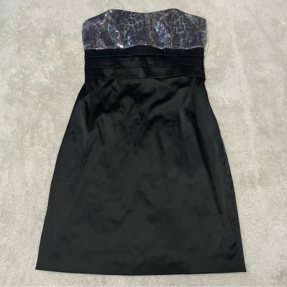David's Bridal Strapless Black Dress with Iridescent Sequin Bodice